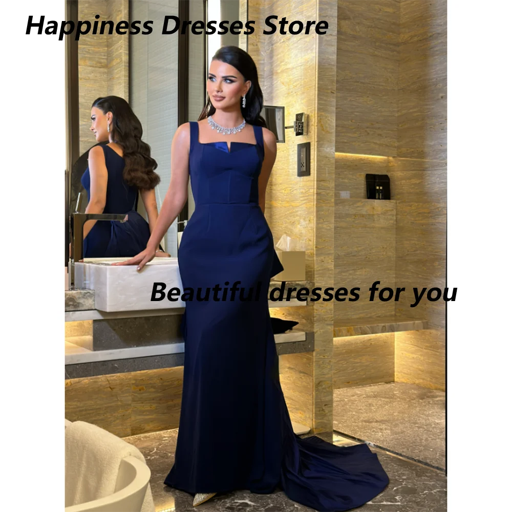 

Elegant Evening Dresses for Women Customized Square Neck Mermaid Evening Gowns Back Bow Sweep Train Prom Dress 2025