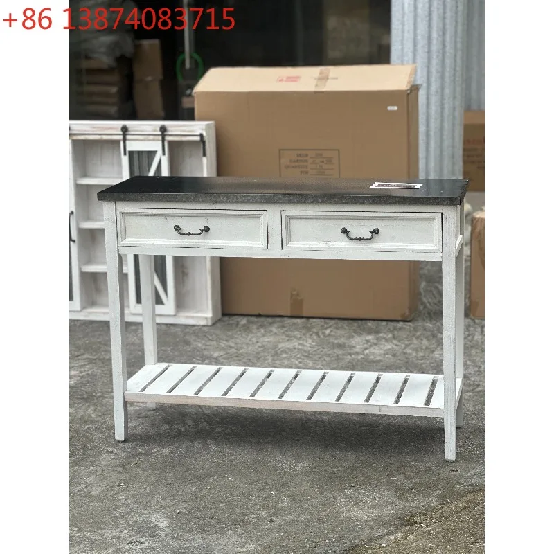 American country style wooden retro wrought iron double drawer long table, desk