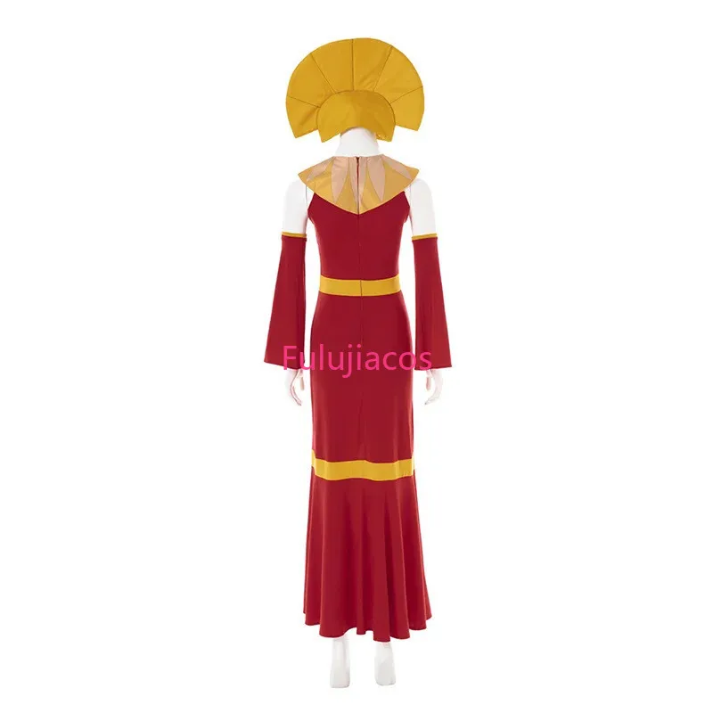 

Fulujiacos Kuzco Cosplay Costume Female Kuzco Red Dress Outfit with Hat