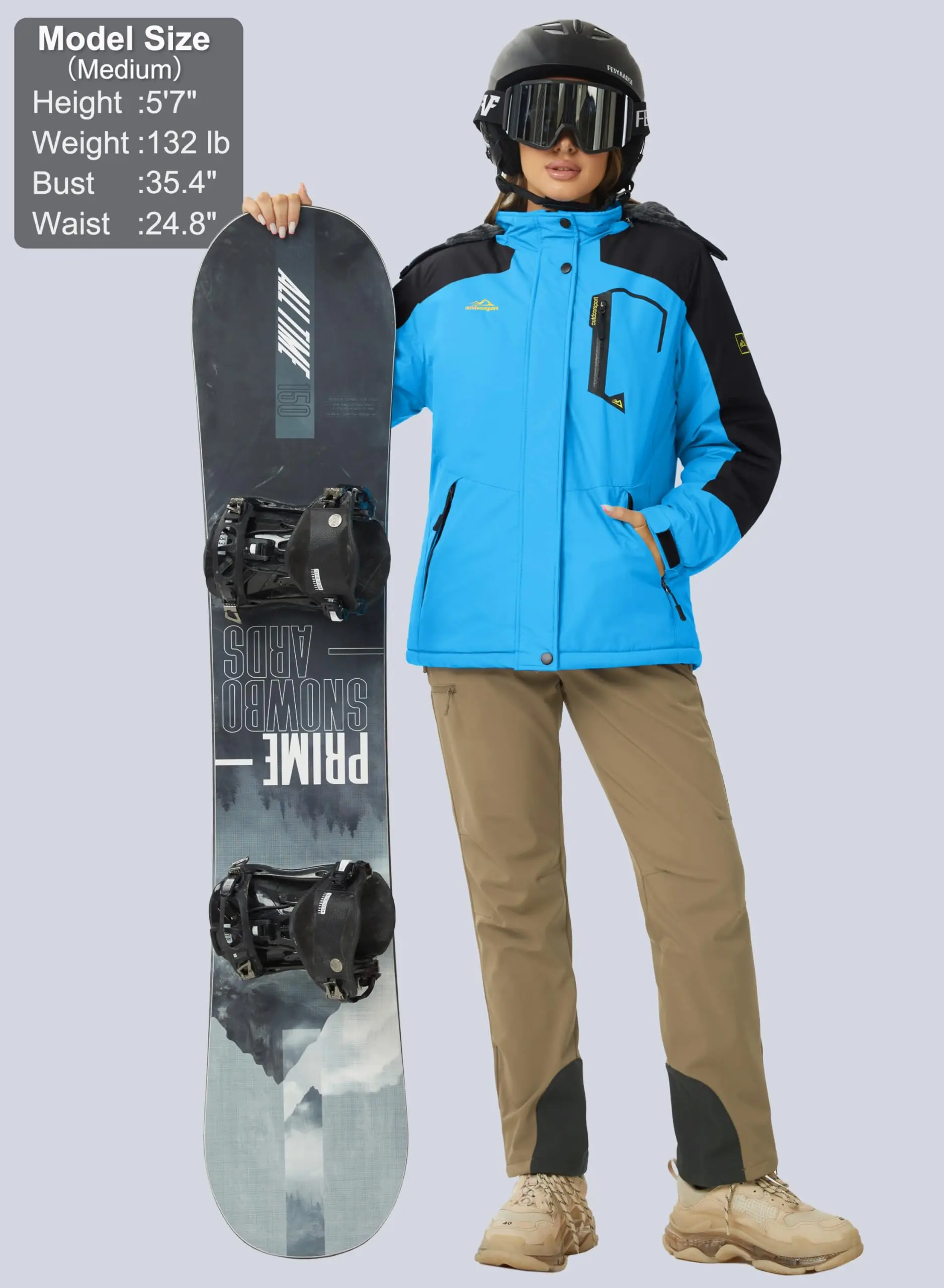 Damen Winter verdickte Jacke wasserdichte Skijacken Schneemantel warme Fleece-Regenjacke mit Kapuze Windjacke Wandern im Freien – Detail 19
