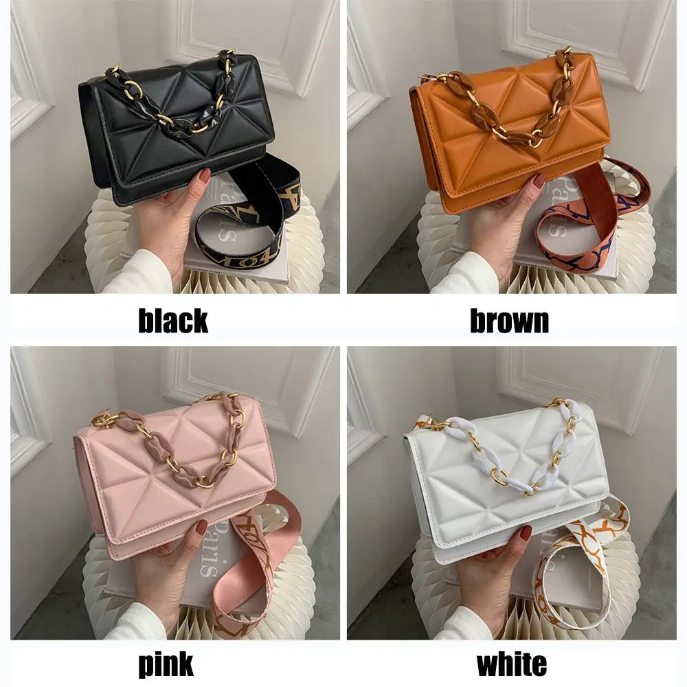 Fashion Women PU Leather Shoulder Bag with Fabric Strap Handbags Flap Bag Crossobdy Bag Female Large Capacity Casual Clutch Bag