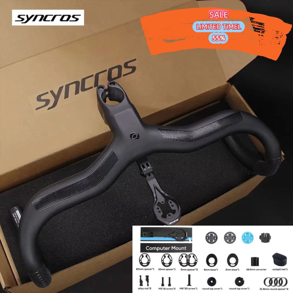 Syncros Creston IC SL Carbon Handlebar Internal Routing Road Bicycle HandleBar Di2 Matte Black Integrated  Cockpit With mount