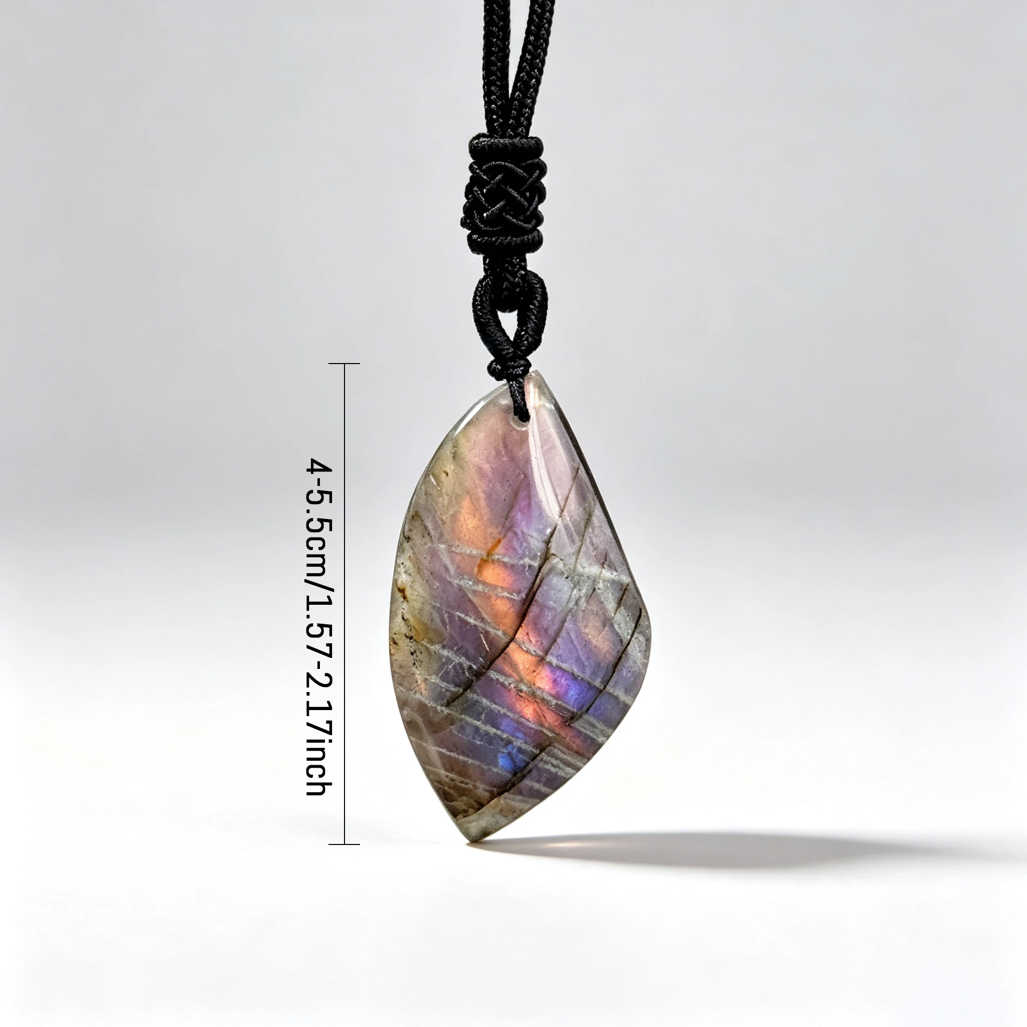 1pc Irregular Natural Purple Labradorite Leaf Pendant, Adjustable Black Braided Cord Crystal Necklace, Holiday Gift