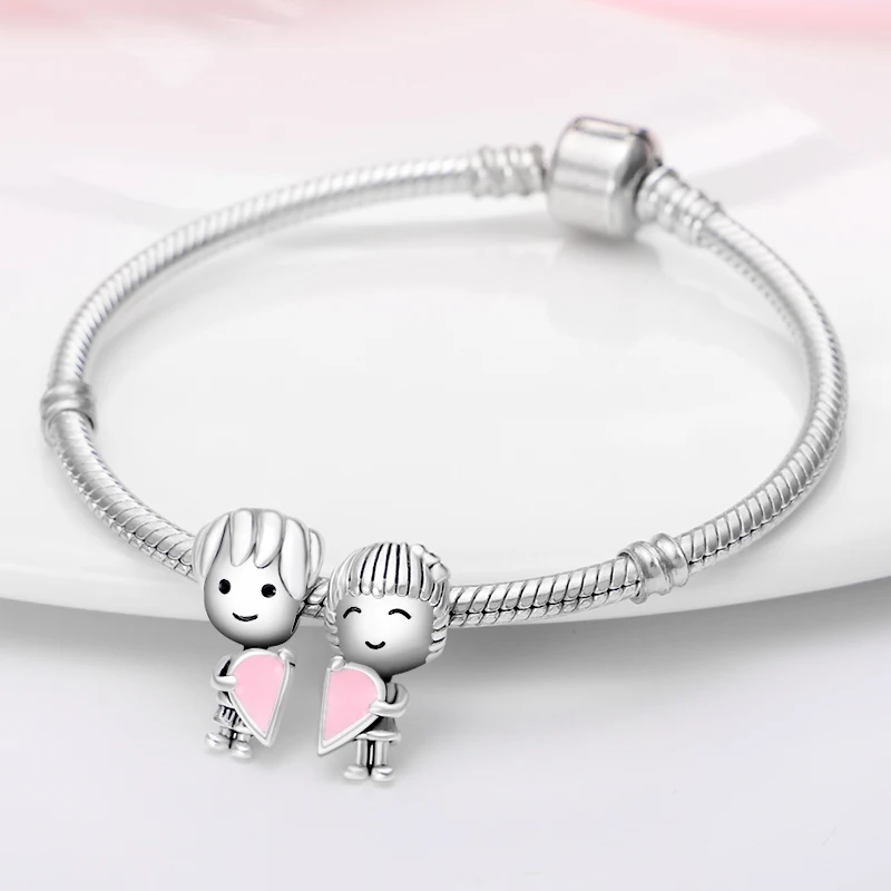 Hot Sale 925 Silver Happy Dopamine Girl Boy Cat Charms Beads Fit 3mm 925 Original Bracelets DIY Jewelry Souvenir Gift Making