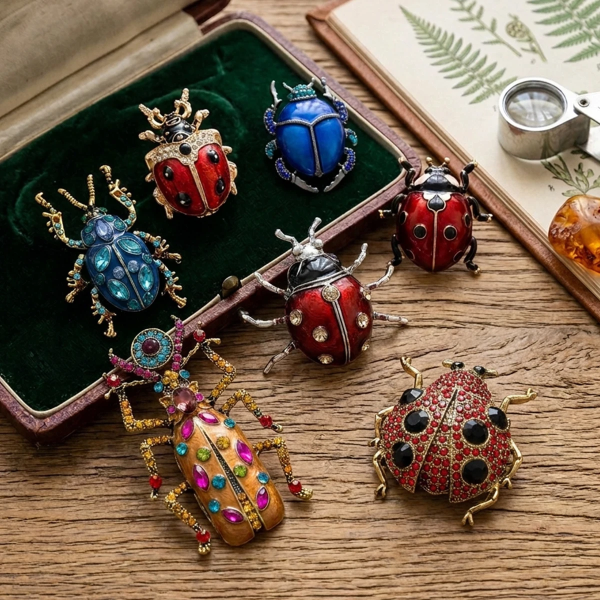 Trendy Enamel Rhinestone Beetle Brooches for Women Unisex Classic Insect Pins Casual Party Jewelry Accessories Gifts Decoration