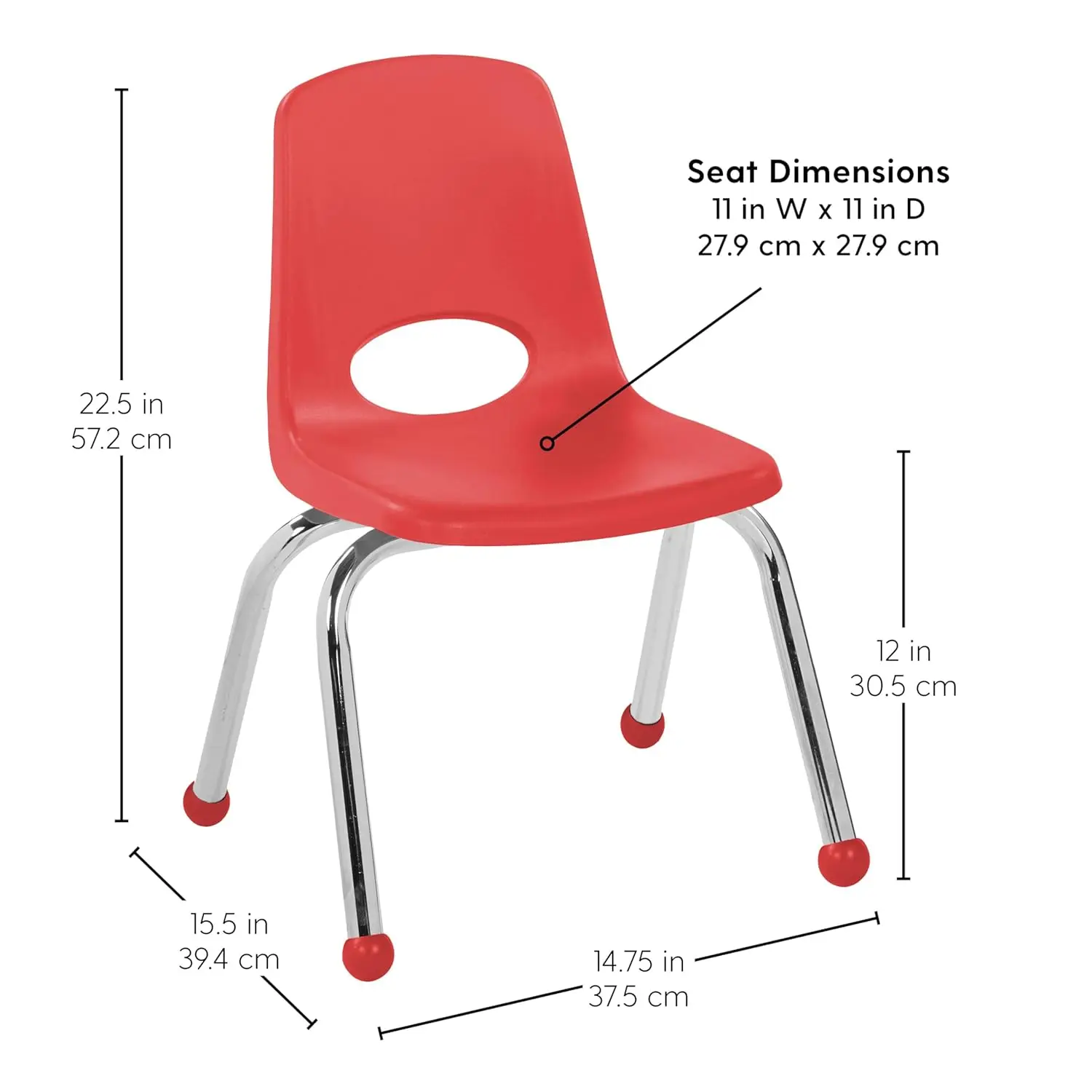 Direct Partners 10361-AS Cadeira escolar empilhável de 12", cadeiras de estudante empilháveis com pernas de aço cromado e deslizamentos de bola - Colo sortido