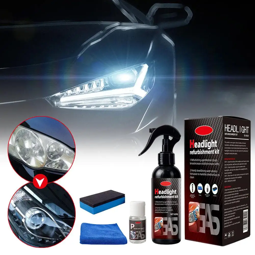 Carson Car Headlight Restoration Kit Cleaner Polish Repair Fluid Hydrophobic Coating Oxidized Yellow Scratch Remove
