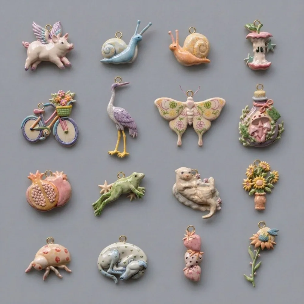 Copper Plated Enamel Pendant Charms Cartoon Animal Design Pendant Style DIY Jewelry Charms Enamel Coated Plated Finish