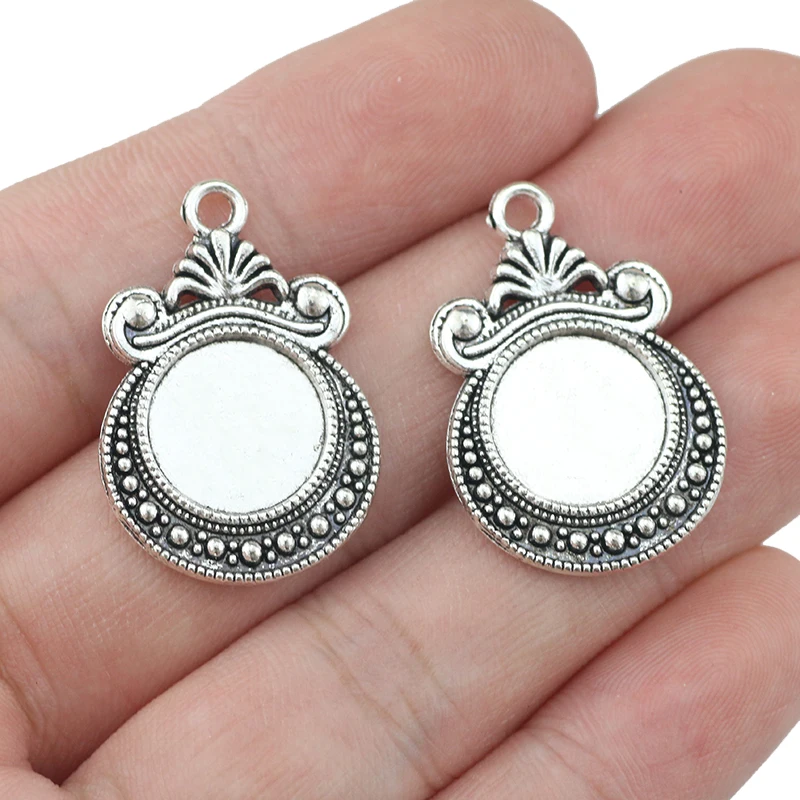 Newest 10 Pieces 12mm Mixed Alloy Antique Silver Color Magic Mirror Charms Vintage Pendant Accessory For DIY Jewelry Making