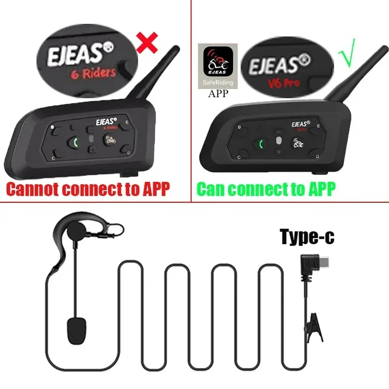 1/2/3/4Pcs Type-C interface Ear-hook Referee Headphone For EJEAS V6 Pro+ V4 Plus Motorcycle Helmet Intercom