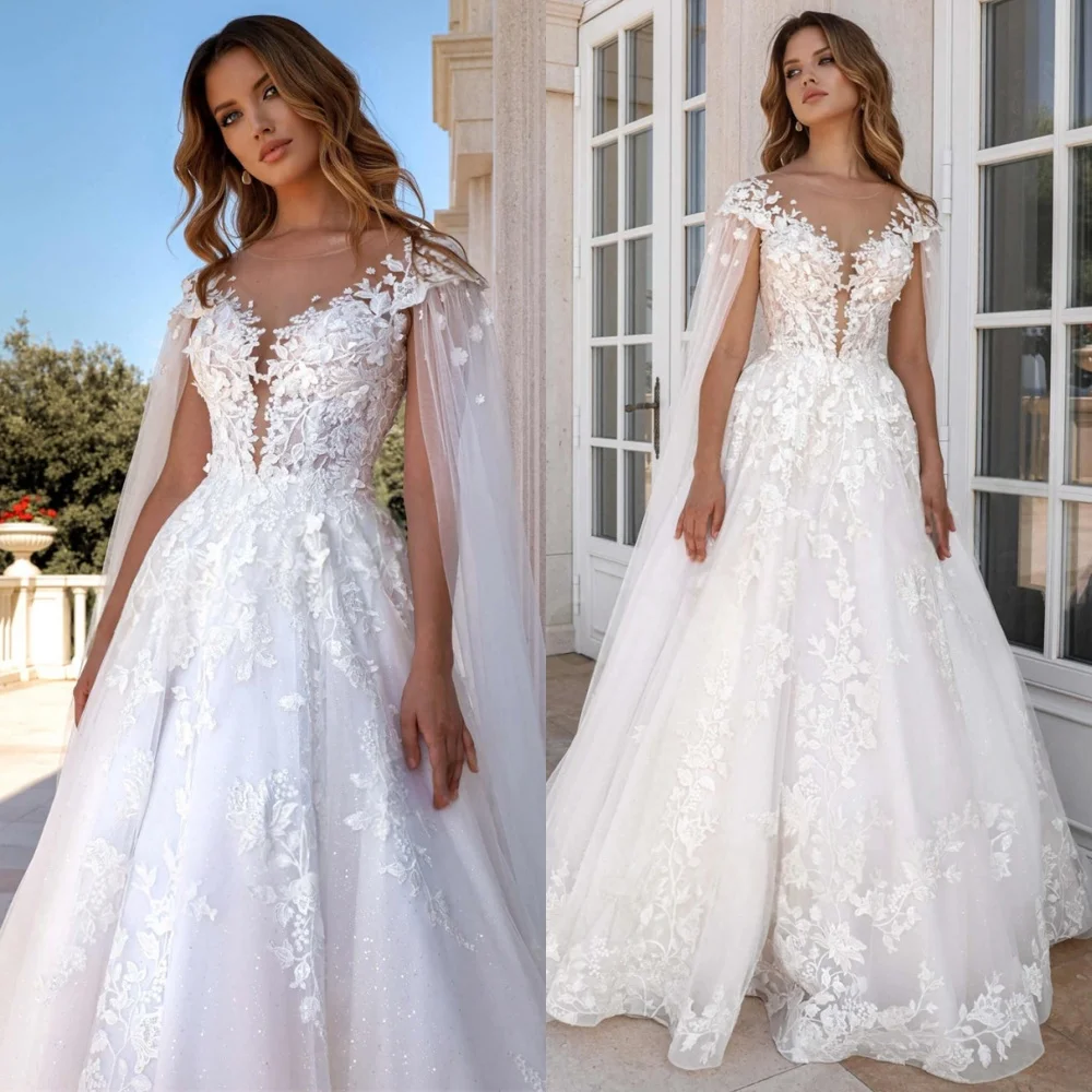 

Customized 2025 Wedding Dresses Soft Organza Heavy Industry Wedding Dresses Modern O-Neck Cap Sleeve Bespoke Occasion Gown