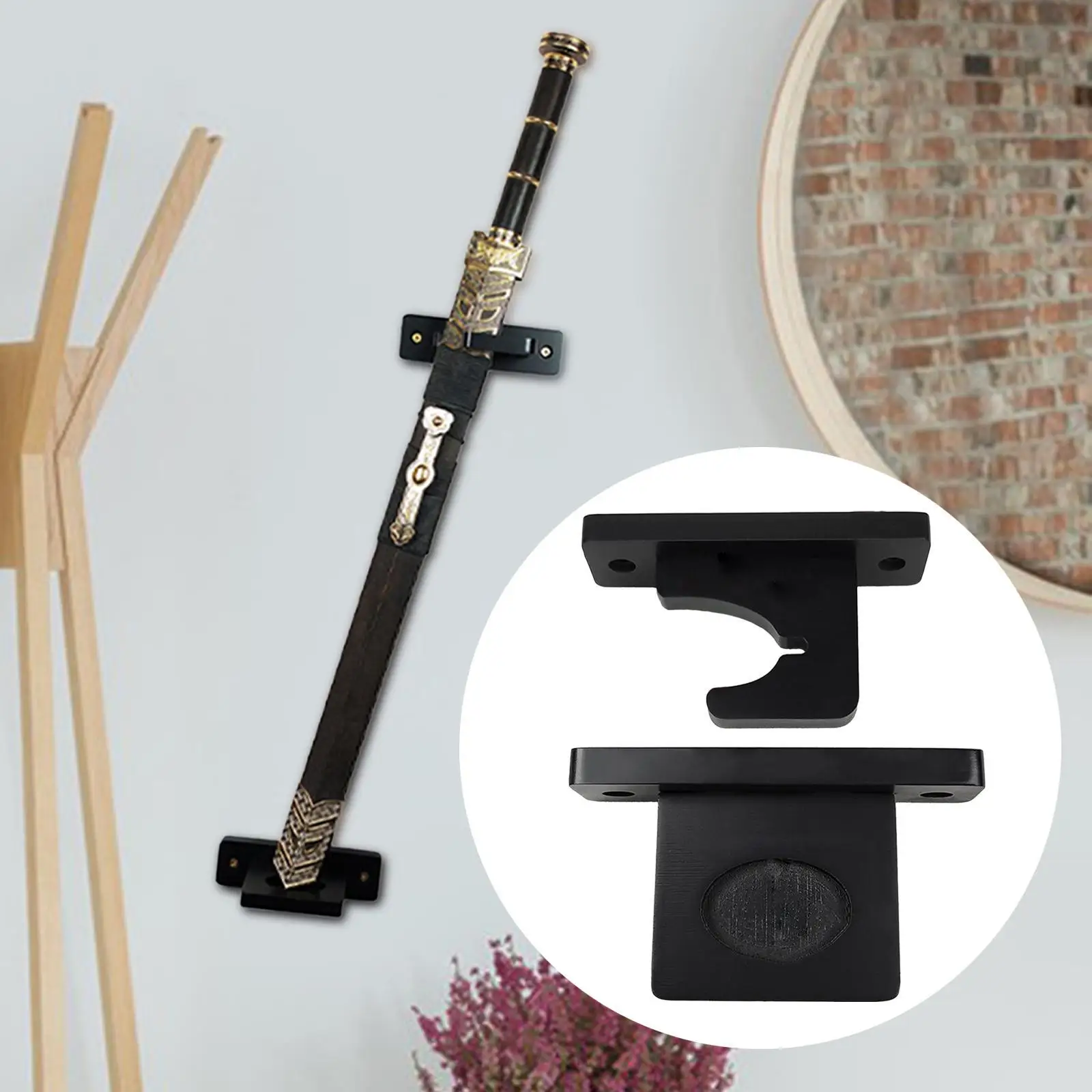 Wall Mounted Sword Display Stand Samurai Sword Hanger Tanto Flute Wall Bracket Wooden Compact Easy to Install Multipurpose