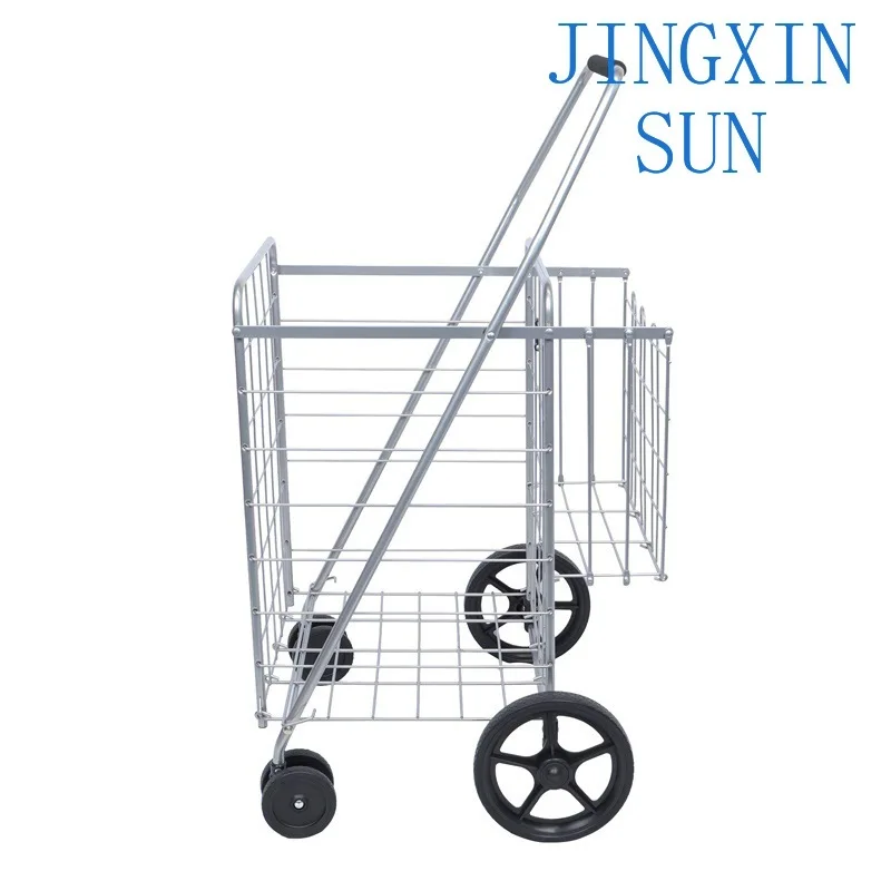 Silver folding shopping cart portable elderly shopping shopping small pull cart large capacity stall