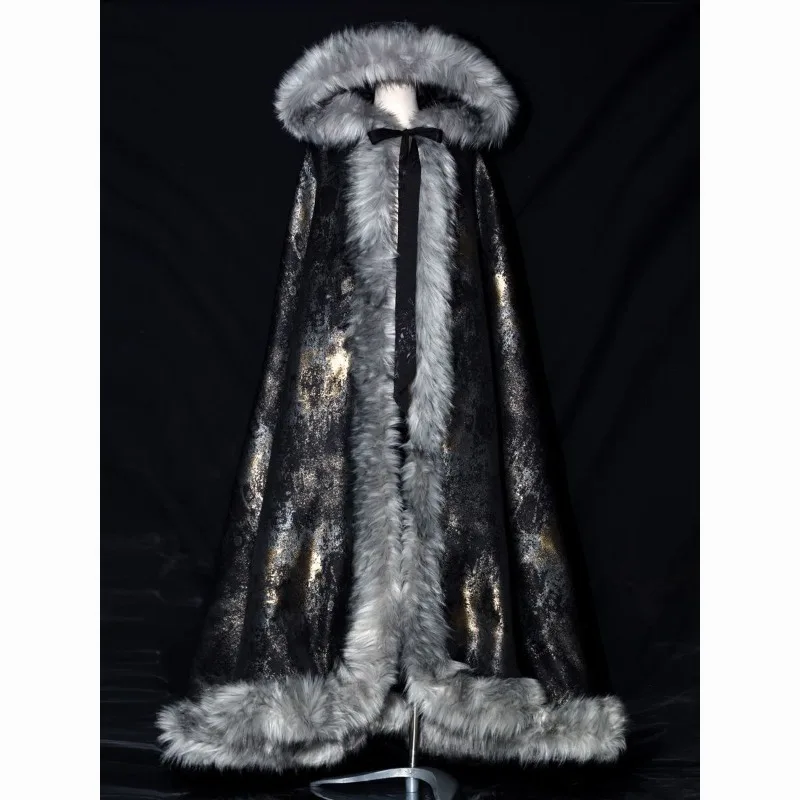

Men's Women's Same Hanfu Cape Winter Long Ancient Coat Cape Velvet and Thickened Thermal Cape Have A Simple Casual Personality