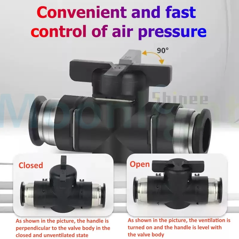 BUC-4 6 8 10 12 14mm HVFF-4 Black Pneumatic Quick Coupling Manual Valve Steering Switch Manual Ball Valve Air Hose 4 6 8 10 12mm