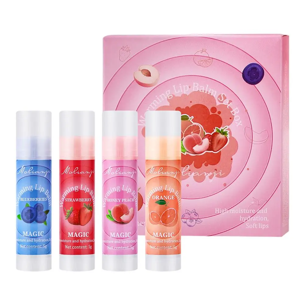 4 قطعة/المجموعة الفواكه أحمر الشفاه مجموعات ترطيب الشفاه بلسم كيت البرتقال العنب الألوة الفراولة ترطيب الشفاه العناية بالبشرة #4