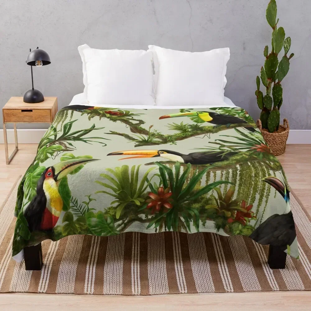 Toucans and bromeliads - canvas background Throw Blanket Giant Sofa Hair Blankets