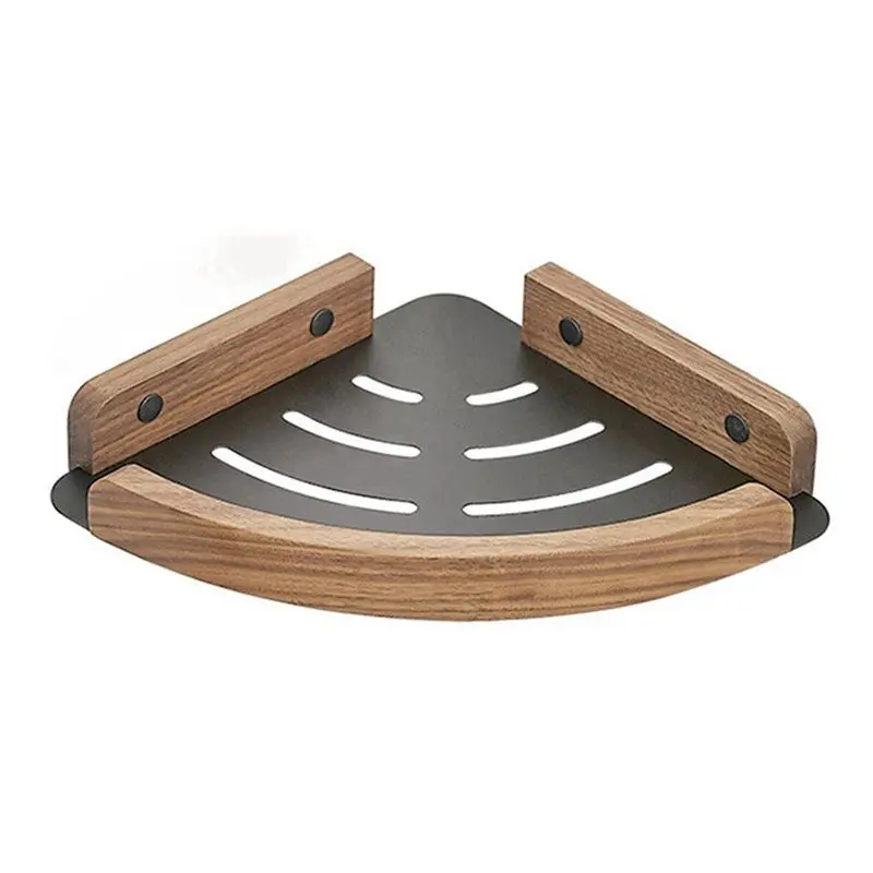 2025 Trend 2X Walnut Wood Bathroom Shelves Wall Mounted Shower Corner Storage Shelf Kitchen Organizer Rack