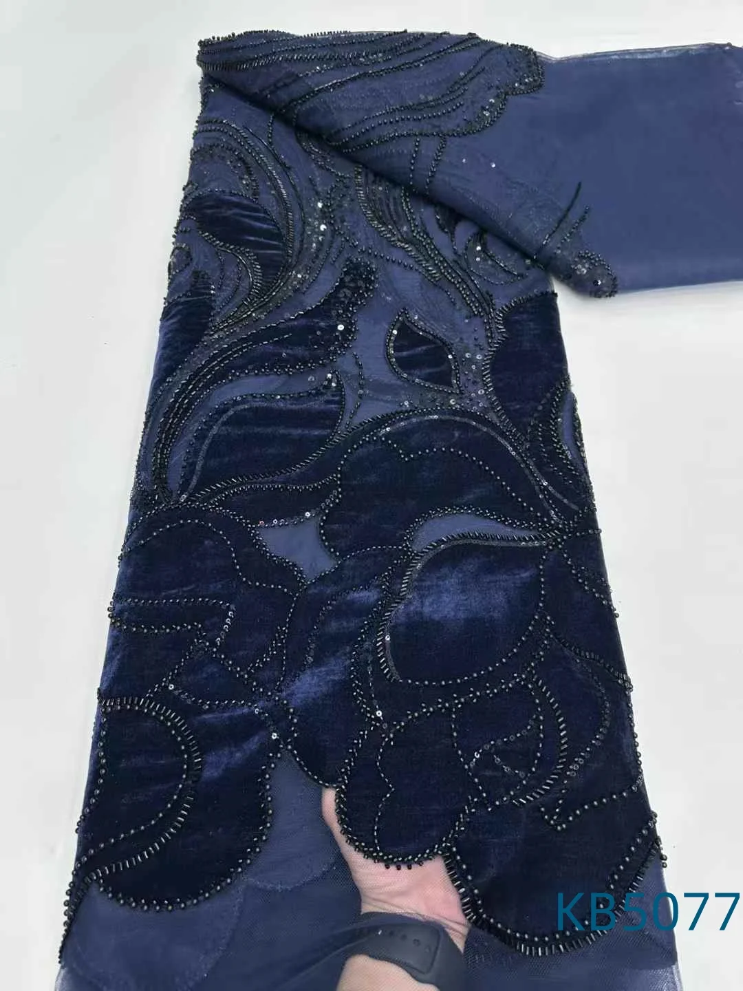 Velvet Beaded French Mesh Lace African Wedding Party Dress 2025 Sequence Tulle Lace Fabrics For Sewing KB5077