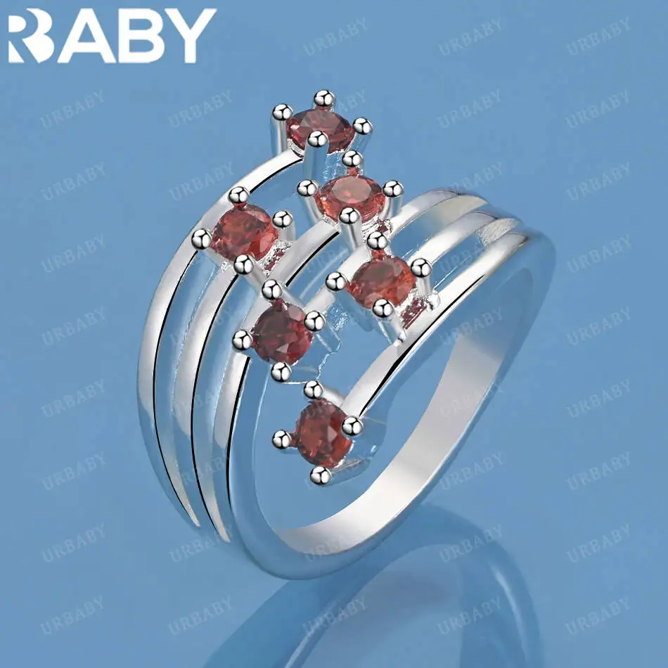 

URBABY 925 Sterling Silver Size 7-10 Orange Zircons Ring For Women Fashion Jewelry Charm Grace Wedding Engagement Accessories