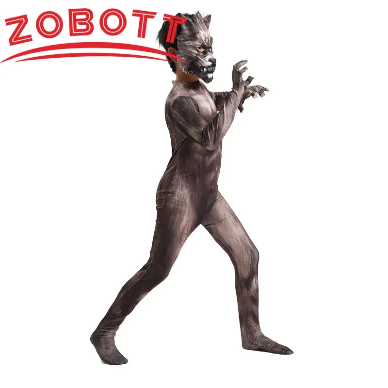 بالذئب تأثيري حلي بذلة ثلاثية الأبعاد قناع البدلة ارتداءها كرنفال عيد ميلاد ملابس للحفلات الحيوان الذئب زي للبنين الكبار