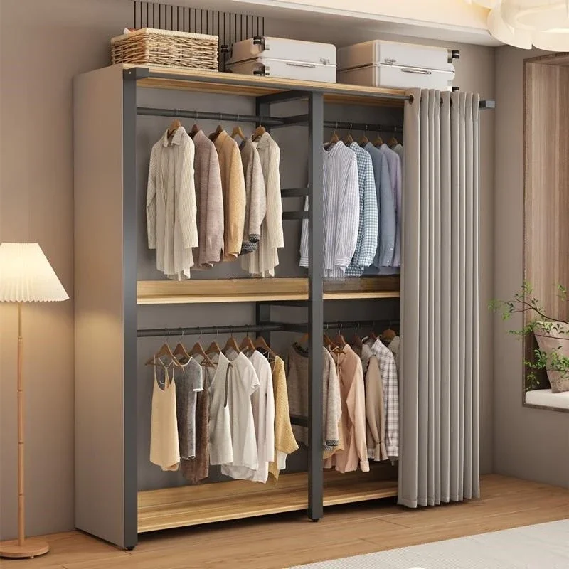 

Simple wardrobe household bedroom modern simple steel and wood combination reinforced cloth wardrobe