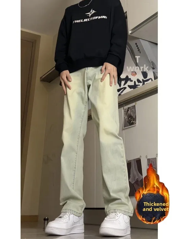 

Мужские джинсы Slim Fit цвета желтой глины, американского стиля, прямые, слегка расклешенные, для весны и осени, новинка