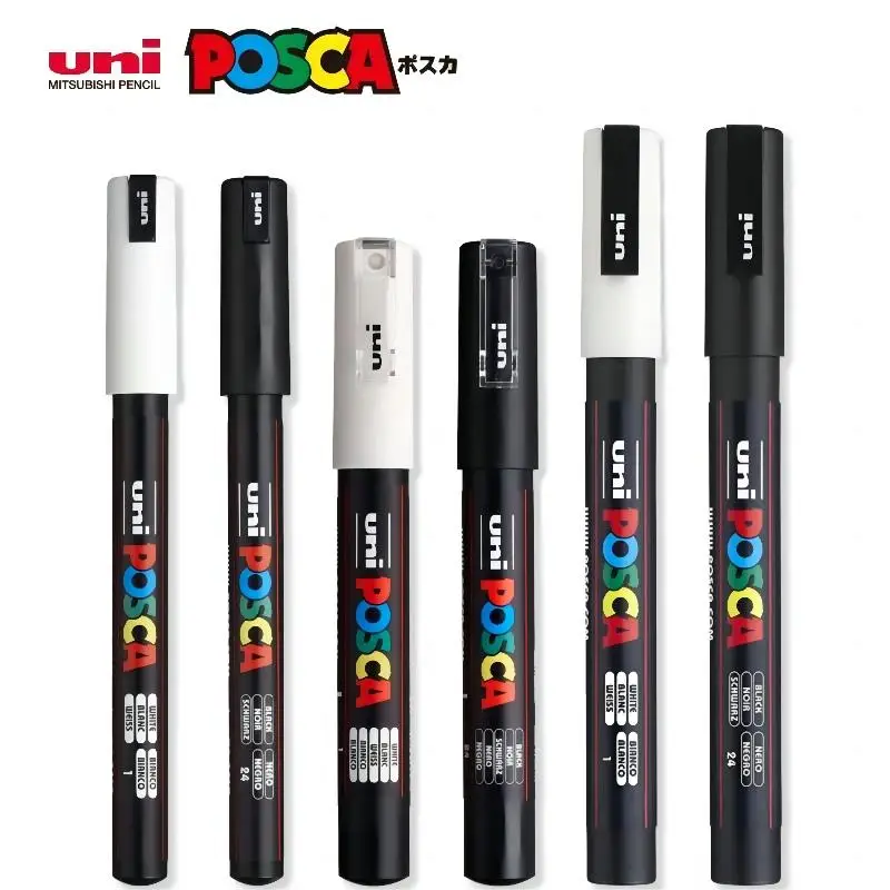 3pc UNI POSCA Marker Pen,White rotulador permanente Black Acrylic Graffiti PC 1M 3M 5M POP Pen For Glass Ceramic Leather Fabric