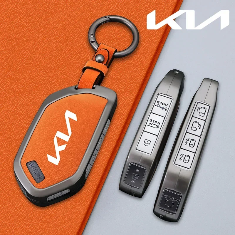 

Zinc Alloy Leather 5/6/7/8 Bottons Car Key Case Cover Keychain for 2024 Kia Carens Picanto GT Line Carnival K8 Rio Telluride