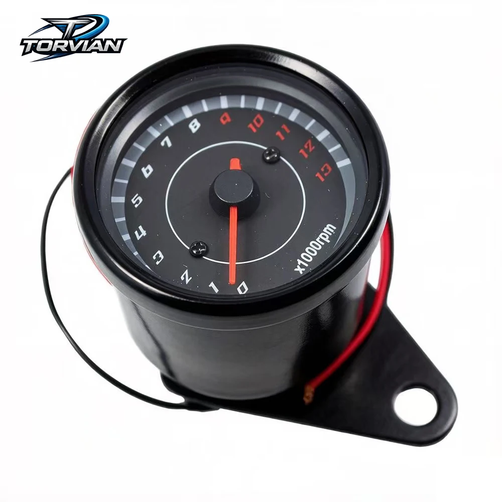 Torvian Motorcycle Tachometer RPM Gauge 12V Retro Pointer Inductive Tachometer LED Dual Color Backlight Universal For Motorbike