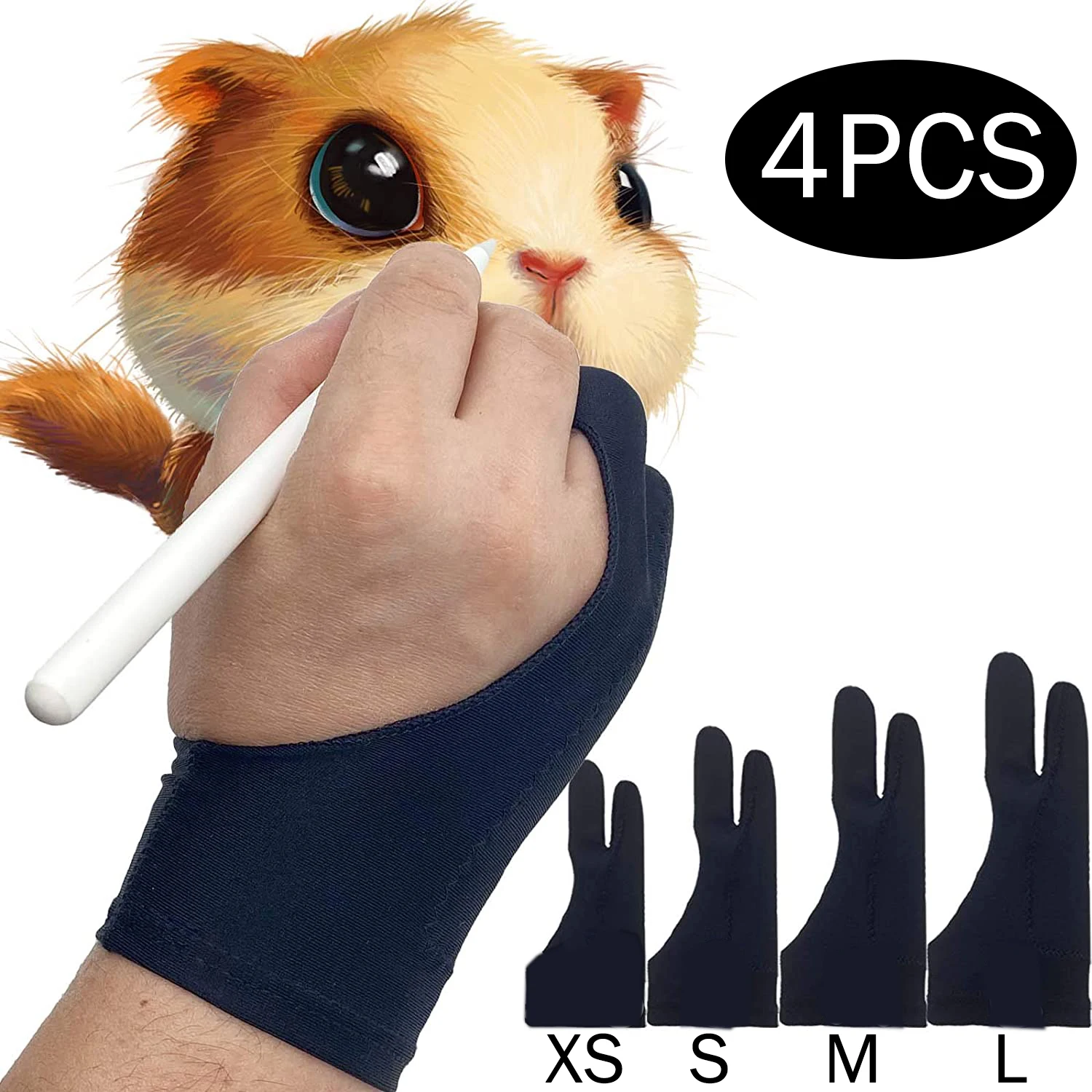 Guantes para pintar con 2 dedos, anticontaminación, antisuciedad, mano derecha e izquierda, guante de dibujo para pantalla táctil para iPad y tableta