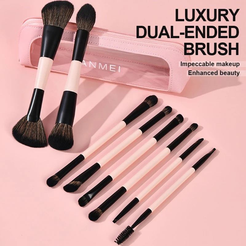 

8-Piece Double-Ended Multi-Function Makeup Brush Set – Powder, Blush, Contour Brushes – Professional Cosmetic Brush Kit