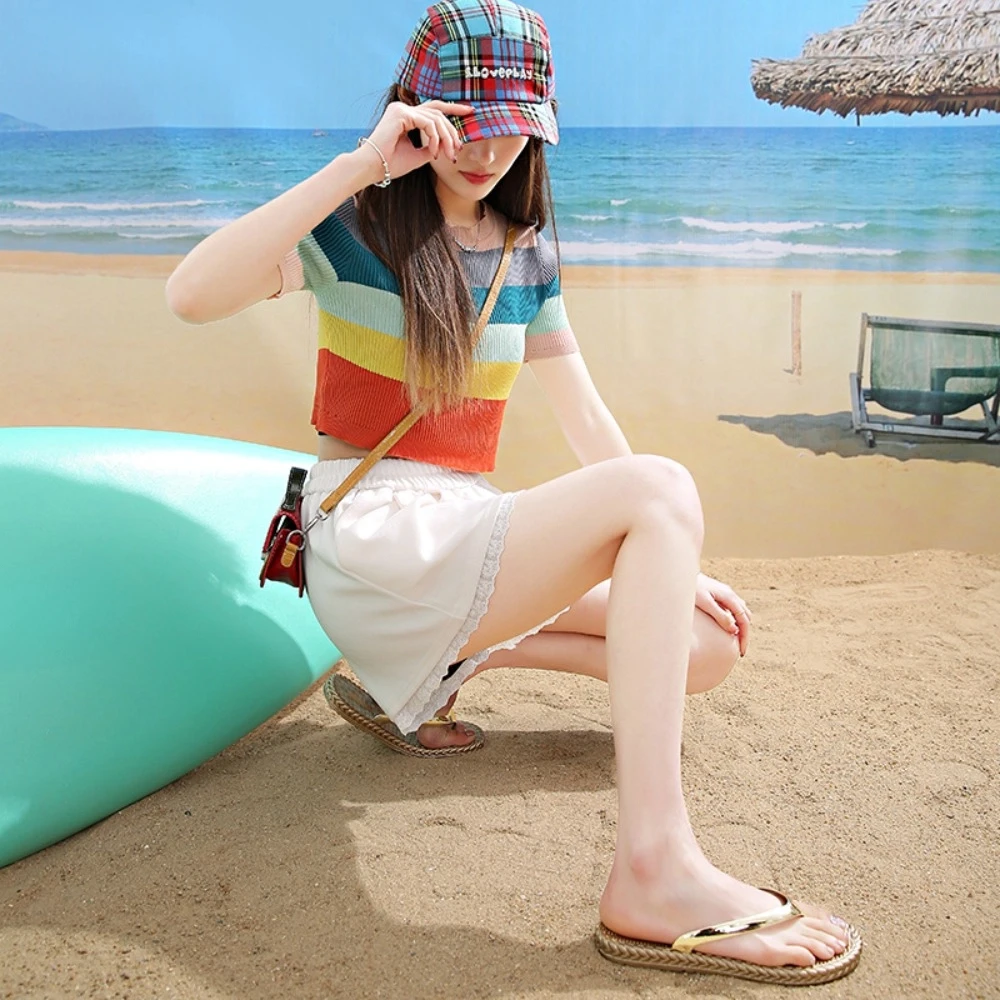 Sweet Holiday Silver Glossy Flip Flops Waterproof Non-Slip Seaside Sandals Flat Gold Vacation Beach Slippers Swimming view 2