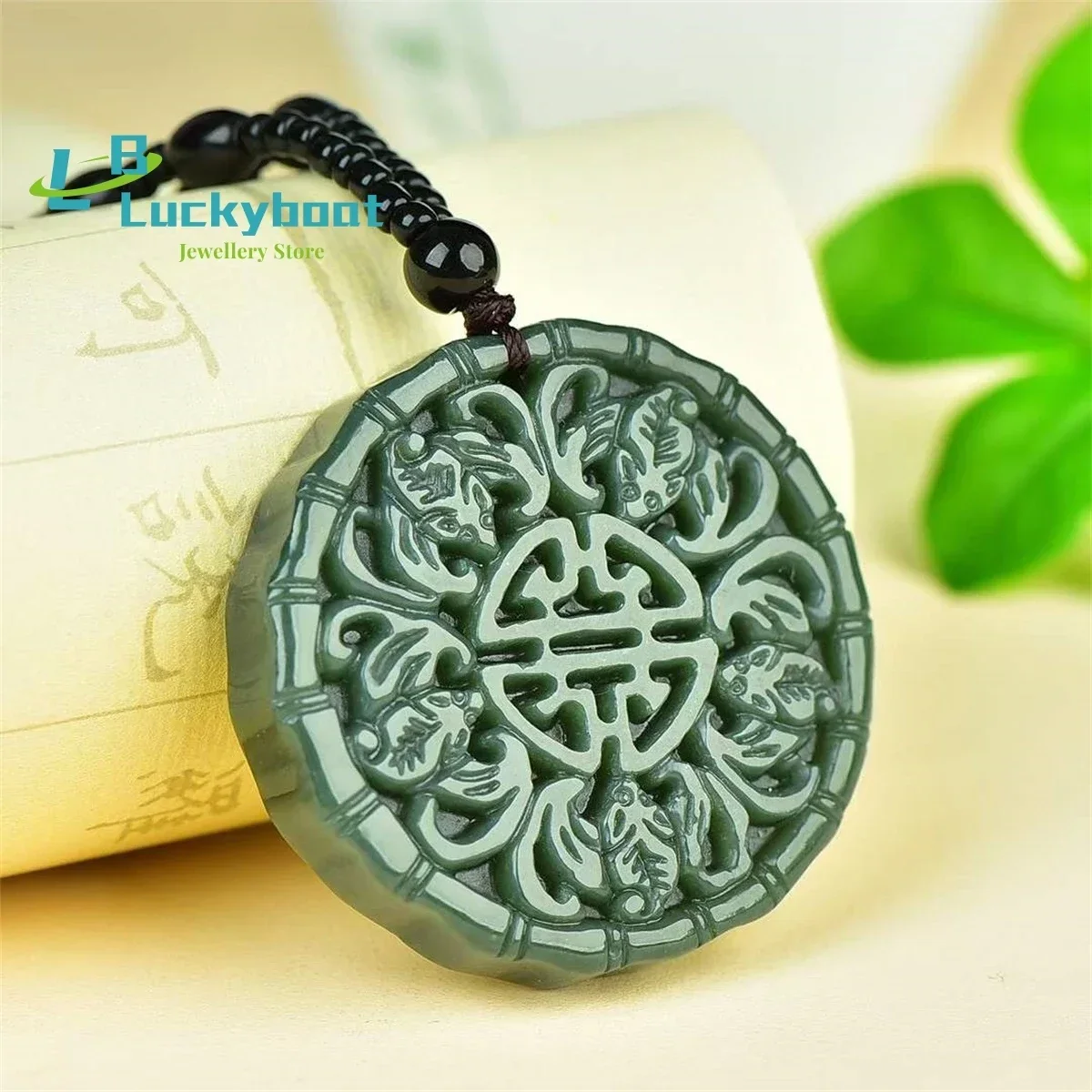 Natural Hotan Jade Five Blessings Round Pendant Simple Personality Exquisite Fashion Versatile for Men and Women
