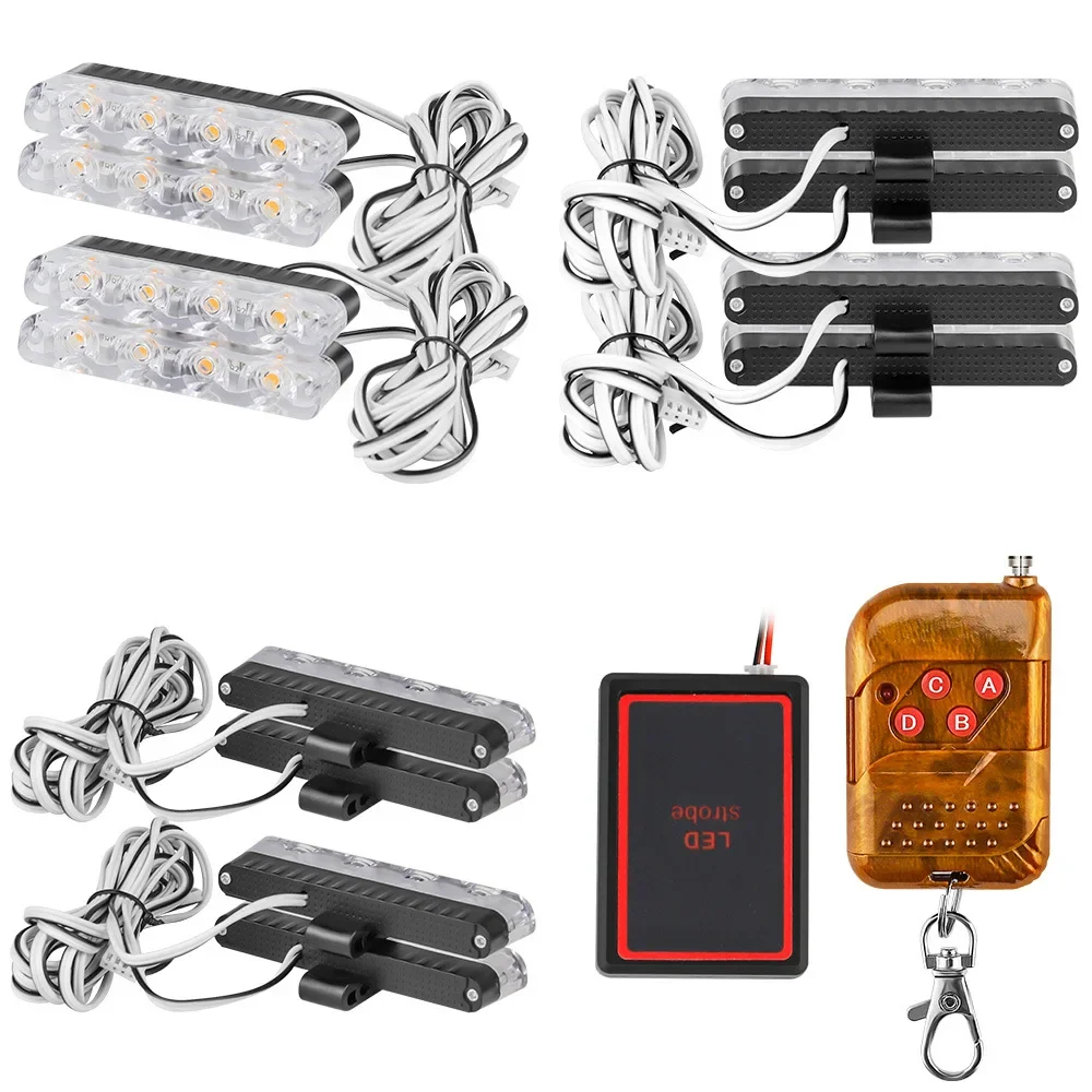 Wireless remote control 4pcs one tow four LED car network burst flashing light warning light grille clip light 4*4led