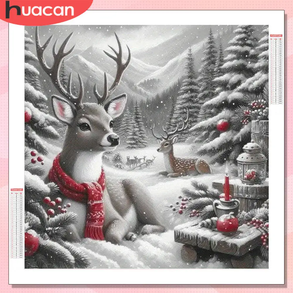 HUACAN 다이아몬드 페인팅 사슴 겨울 동물 풀 키트 벽 장식 모자이크 크리스마스 자수 사진 라인스톤