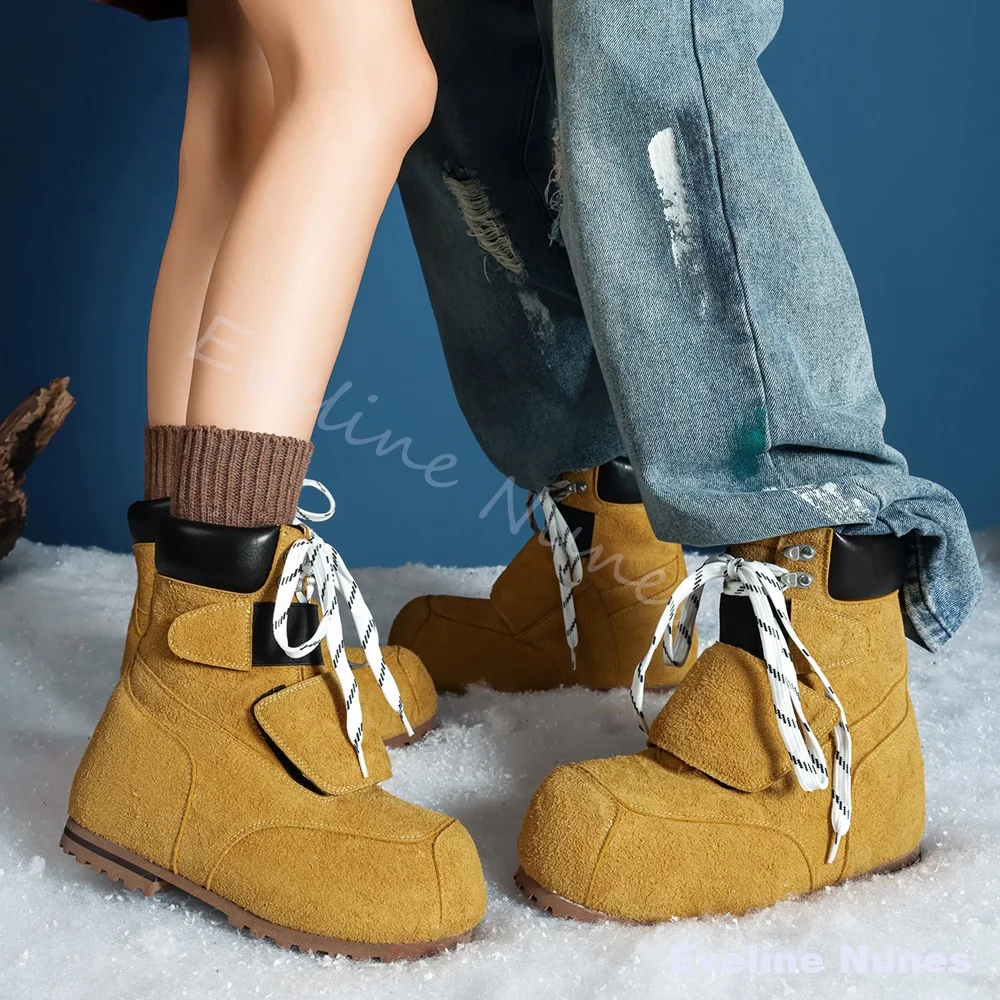 

Autumn/Winter New Thick-Soled Ski Boots Women /men Round Toe Cross Strap Outdoor Height-increasing Boots Anti-slip Snow Boots