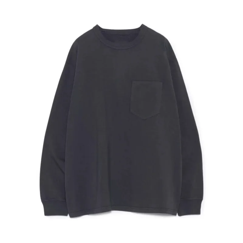 Loose Fit Long Sleeve T-Shirt Embroidered Pocket Purple Label 7oz LS Couples Base Layer Casual Style round Neck Tee