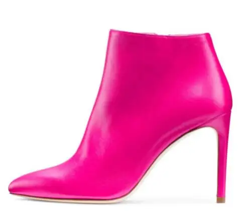 

Rose Pink Red Solid Matte Leather Zipper Side Thin Heels Ankle Boots Autumn Women Pointed Toe Modern Short Booties Shoes Size 46