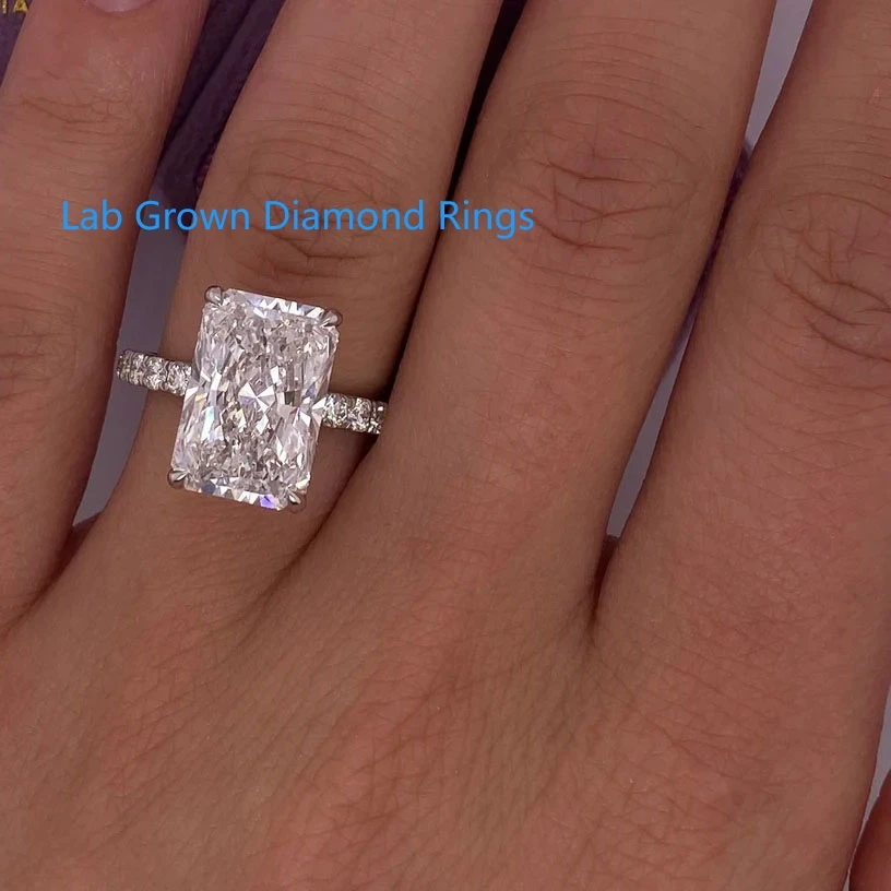 IGI Certified 6 Carat EF VS‑VVS Radiant Cut CVD Lab Grown Diamond Hidden Halo Engagement Ring Platinum 950 Women Bridal Jewelry