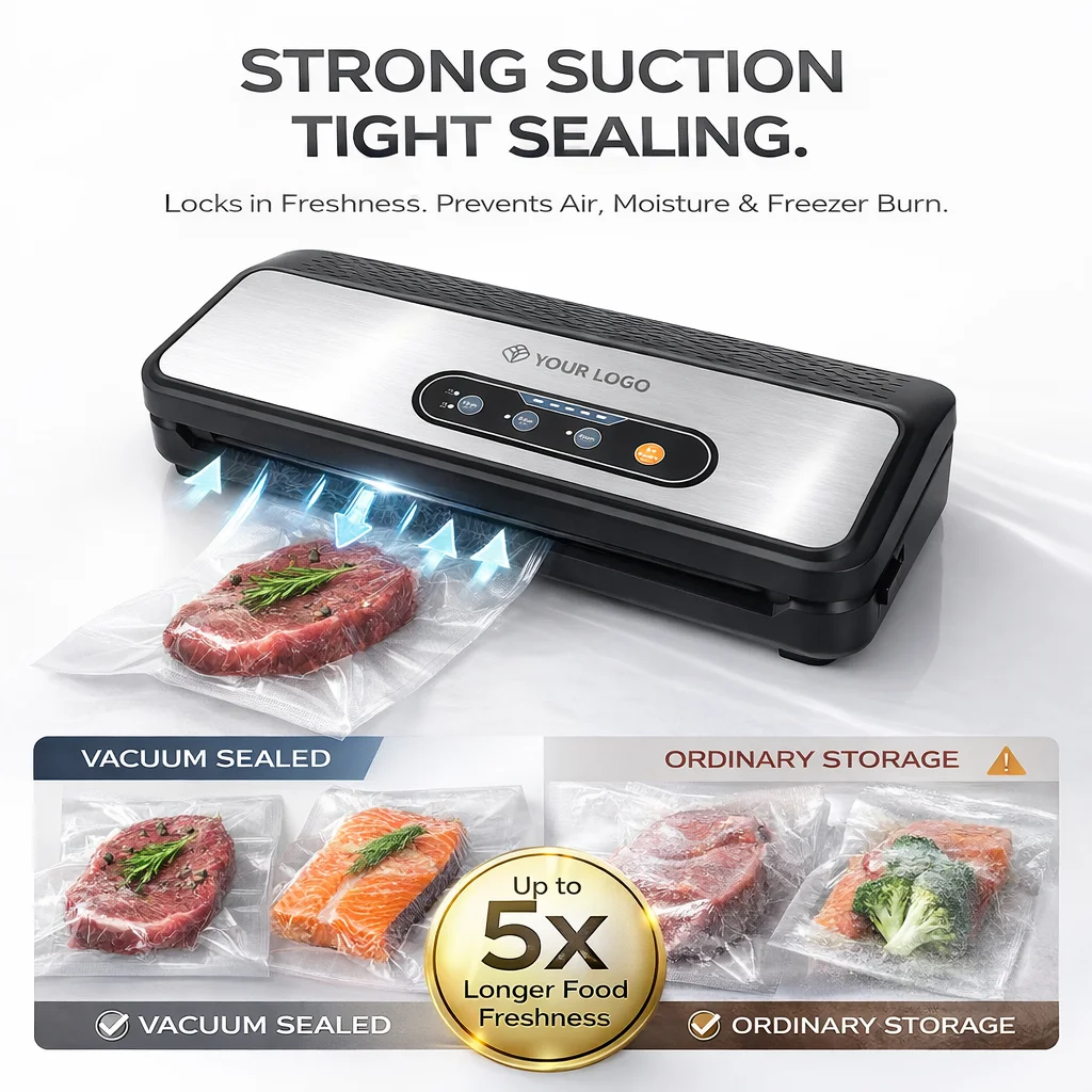 Premium Electric Stainless Steel Vacuum Sealer Machine-Strong Suction 60kPa | Dry Moist Modes | 1L Capacity | Home Food Saver