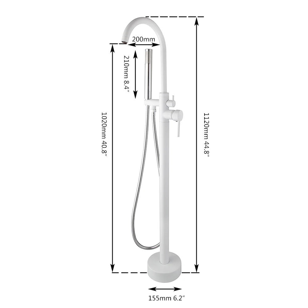 JIENI Bathroom Bathtub Faucet Set Floor Mounted Spray White Paint Dual Handles With Hand Shower Hot And Cold Water Mixer Taps