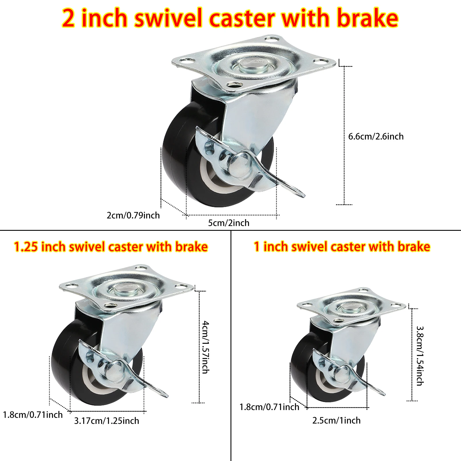 Set mit 4 1 Zoll/1,25 Zoll/2 Zoll PVC-Möbelrollen, verschleißfest, stumm, universelle schwere Trolley-Räder, 360-Grad-Lenkrolle