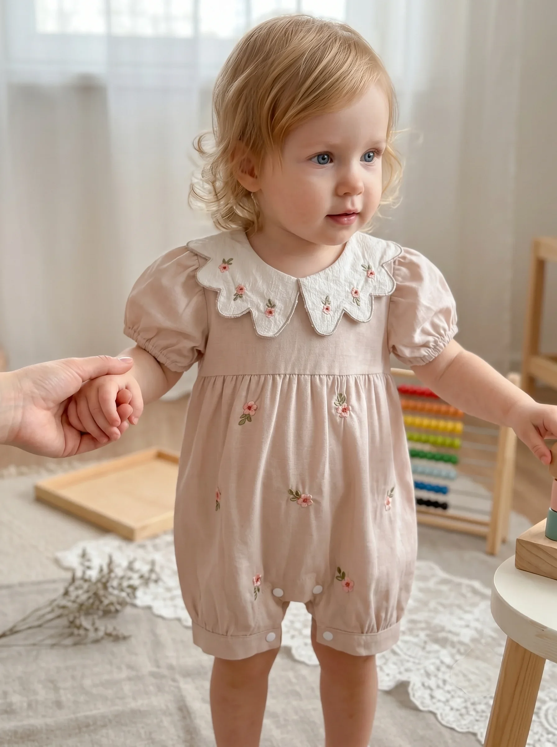 New Summer Baby Girls Clothes Peter Pan Collar Rompers New Infant Kids Baby Girls Flower Embroidery Baby Rompers Clothes 3-24M