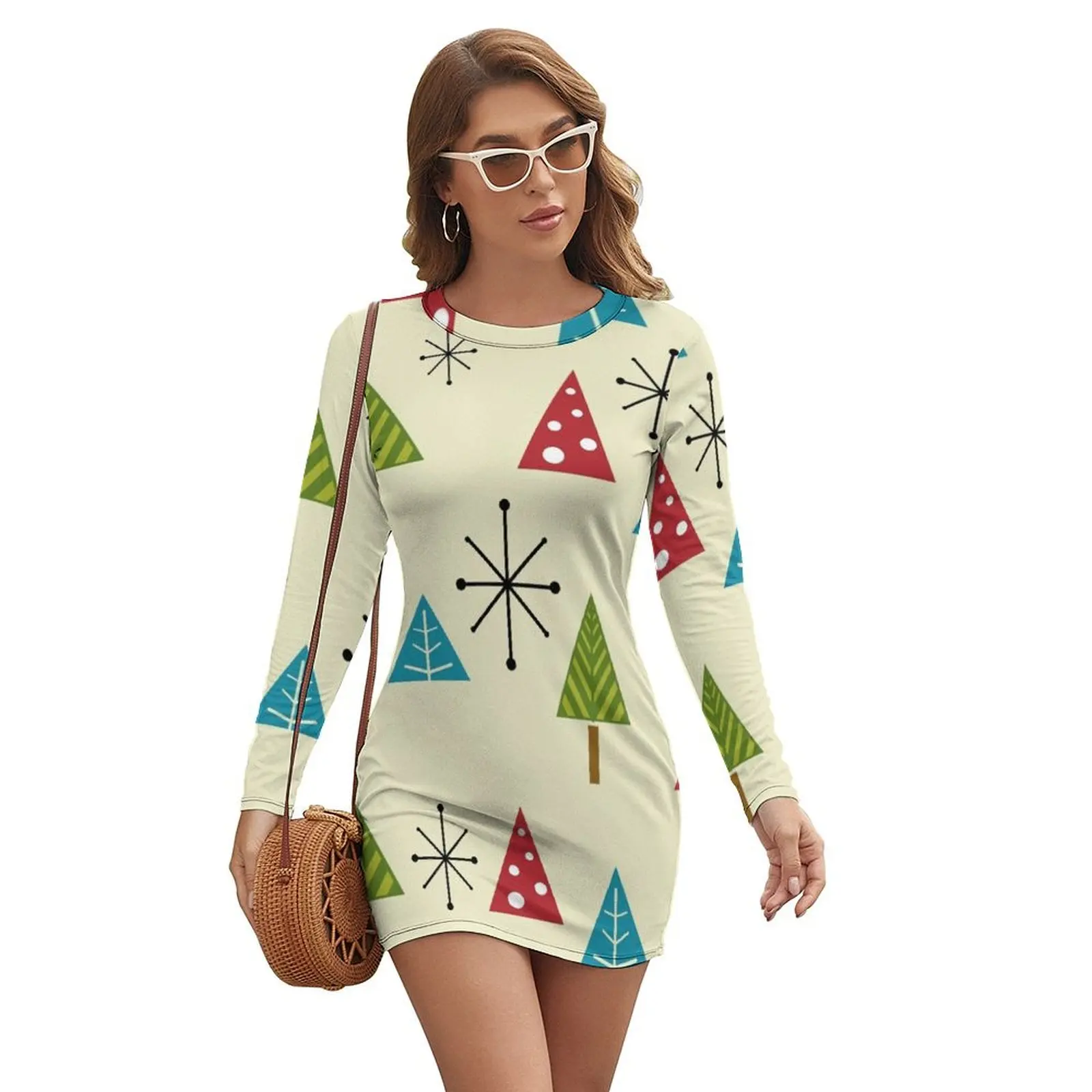 

Mid Century Modern Christmas Trees Long-sleeved Dress Clothing dress women summer 2024