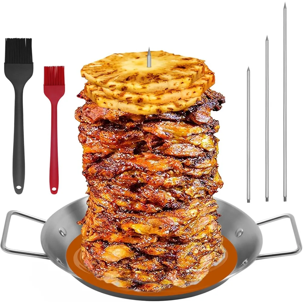 

Шашлык Al Pastor для гриля, вертикальный шампур из нержавеющей стали, бразильский вертикальный шампур с 3 шипами (8 дюймов/10 дюймов/12 дюймов и щетки, для