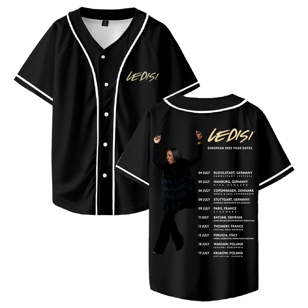 

Ledisi European 2025 Tour Merch Baseball Jersey V-Neck Short Sleeve Button-up Shirts Men Women Streetwear Tops