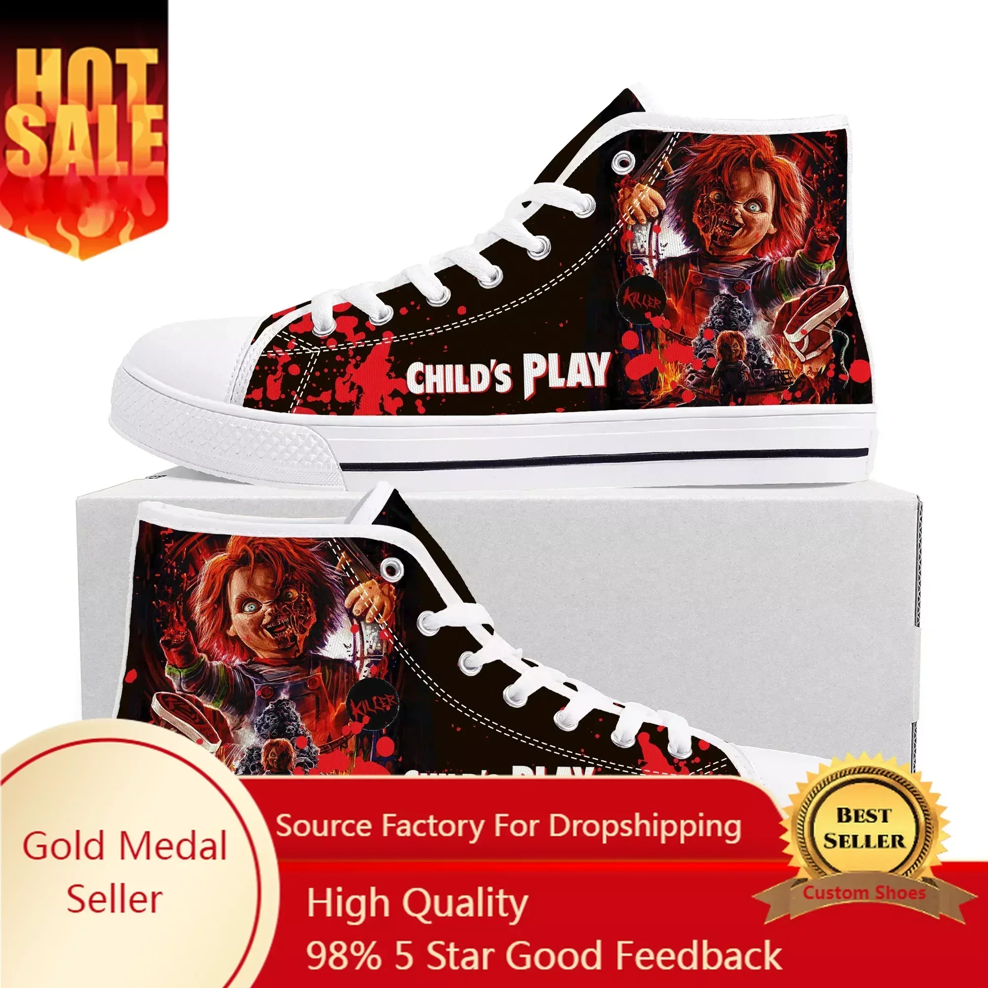 

Horror Movie Childs Play Chucky High Top Sneakers Mens Womens Teenager Canvas Sneaker couple Shoe Casual Custom Made Shoes