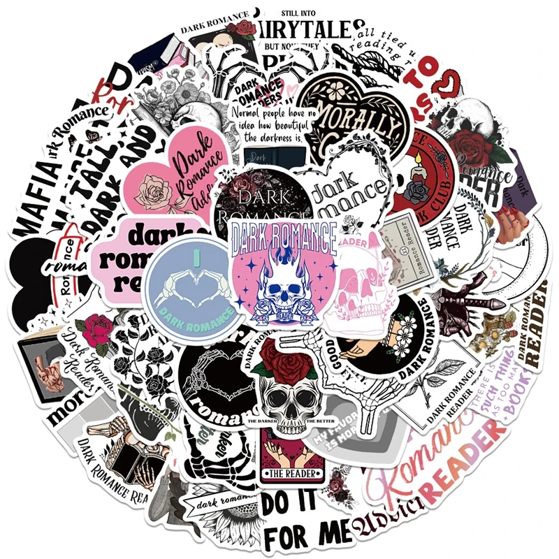 50PCS การ์ตูนสติกเกอร์กะโหลกศีรษะ Dark โรแมนติก Graffiti Decals ตกแต่งแล็ปท็อปกีตาร์กระเป๋าเดินทางสติกเกอร์โทรศัพท์มือถือ Pack KidsToys