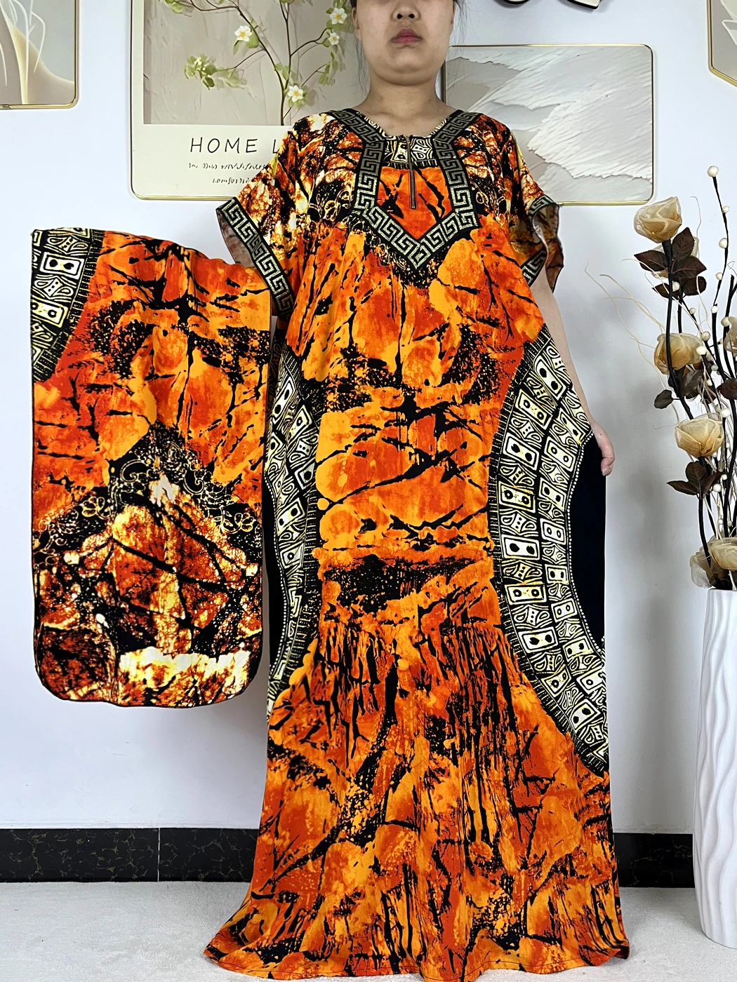 2026 Fashion Abayas For Women Floral Printed Boubou Loose Femme Robe Cotton Applique African Dubai Nigeria Dresses With Hijabs 2